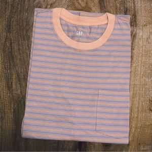 New Men’s GAP Pink Striped Crew Neck Short-Sleeve T-Shirt